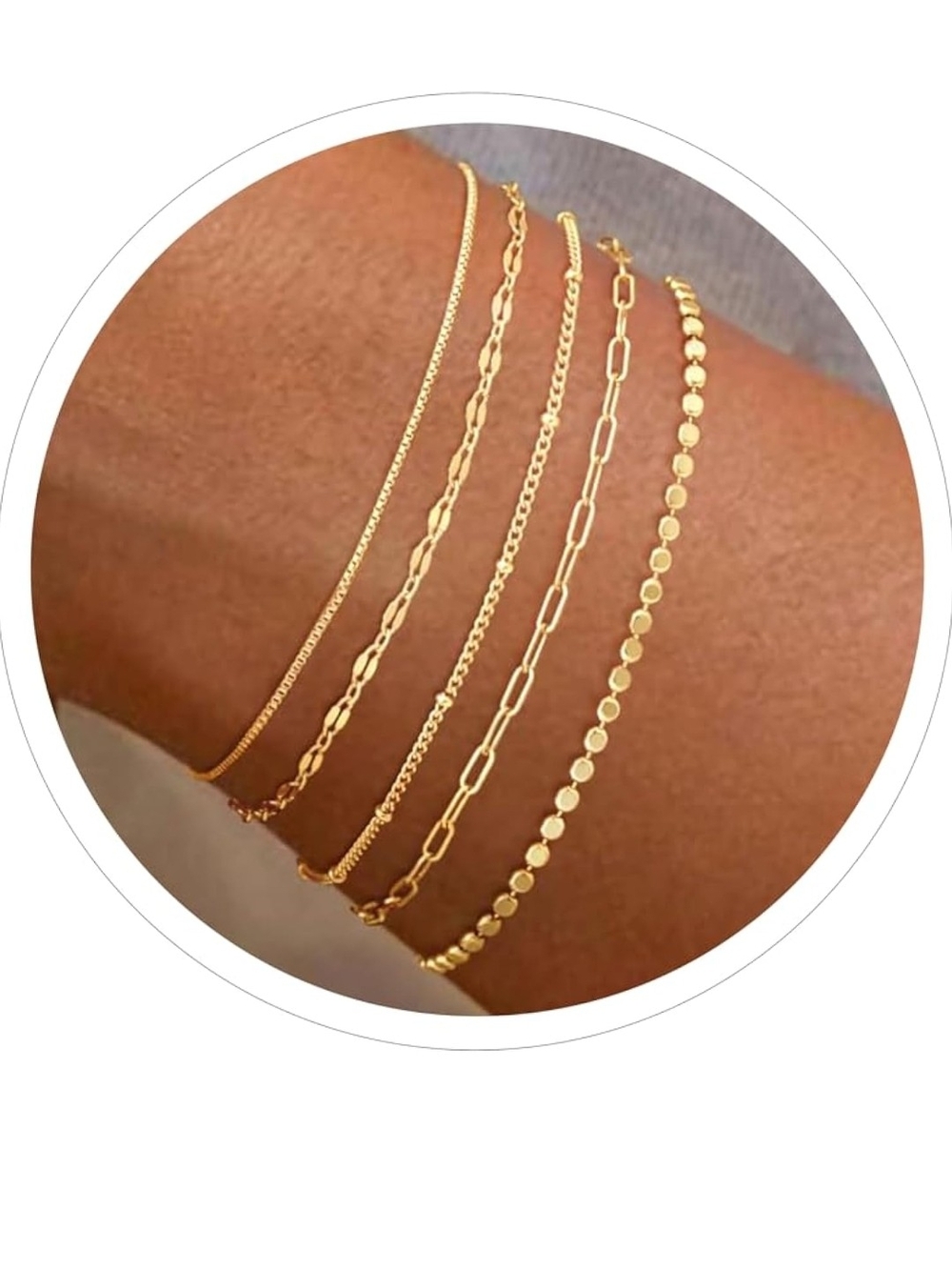 Gold Layered Bracelet Set for Women - Elegant Stacking Chains - Picture 2 of 7
